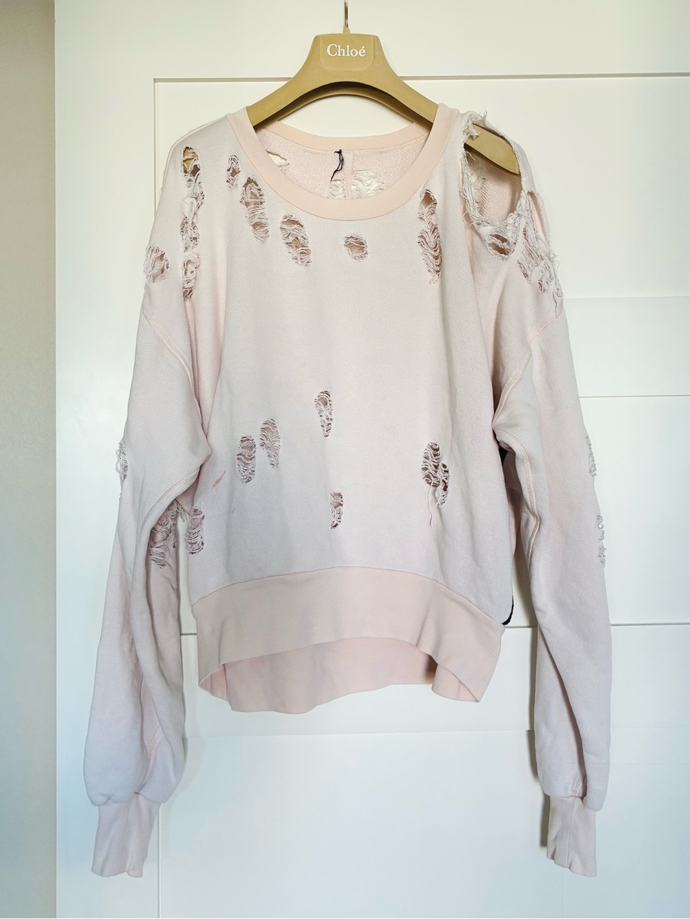 Unravel Project XS Oversize Distressed Deconstructed Sweatshirt Pale Blush